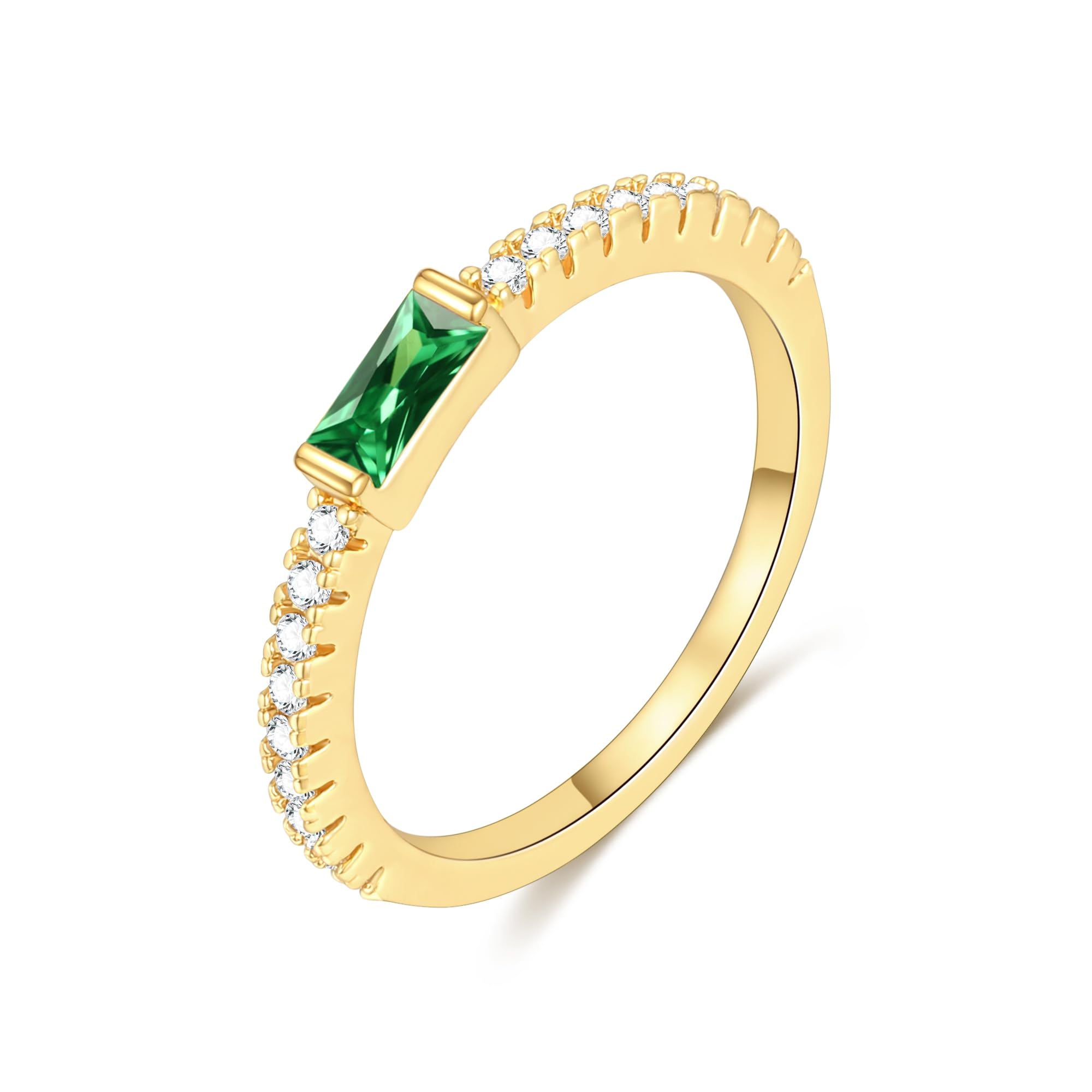 Birthstone Gold Rings for Women Non Tarnish 14K Gold Plated Eternity Stackable Rings Dainty CZ Gemstone Engagement Rings Wedding Band Jewelry Gifts Size 4-10