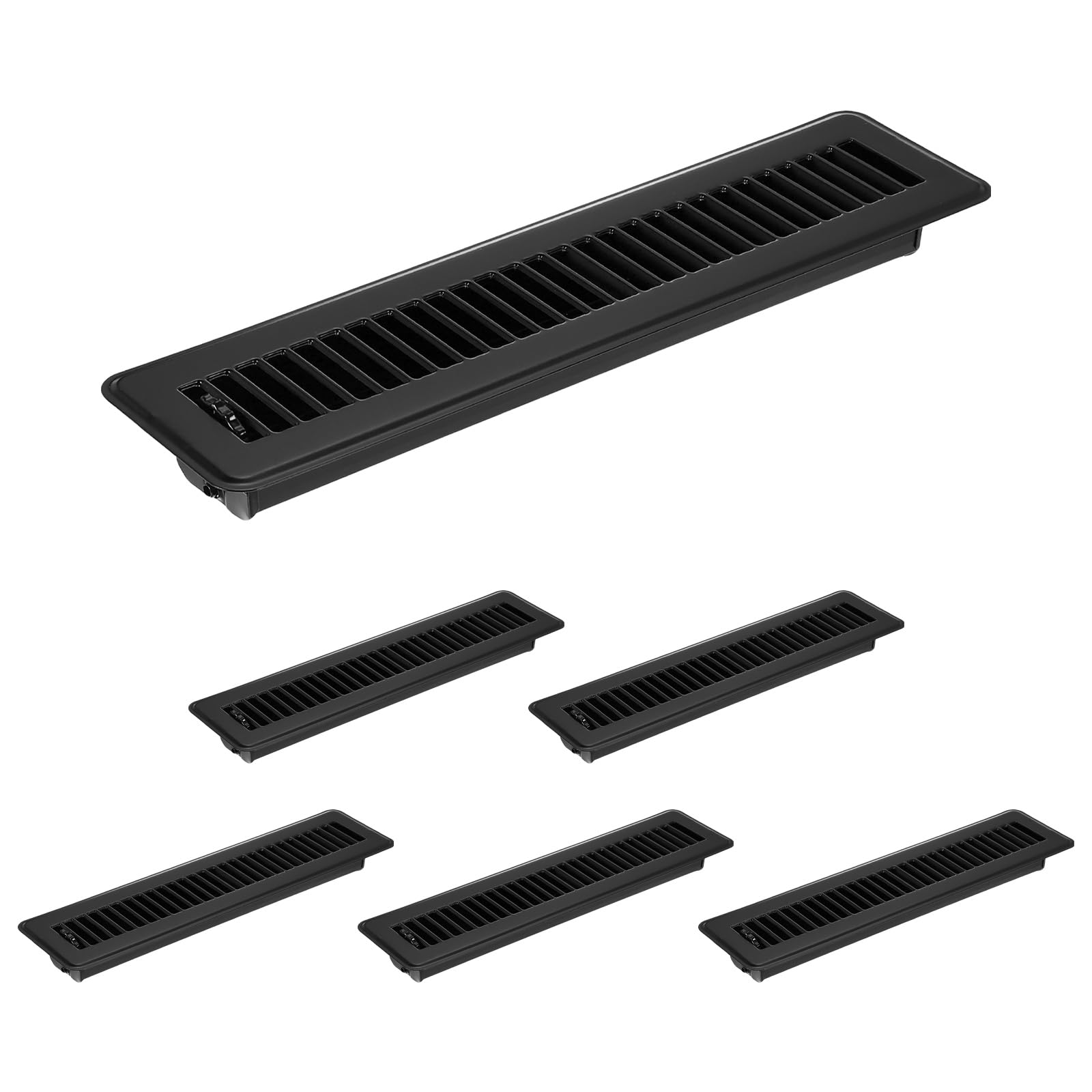 PATIKIL 2x14 Inch Floor Vent Covers, 6 Pcs Floor Registers Heavy Duty Metal Walkable Air Vent Covers Easy Adjustable Air Supply Lever for Home Office Wall Ceiling Grilles, Black