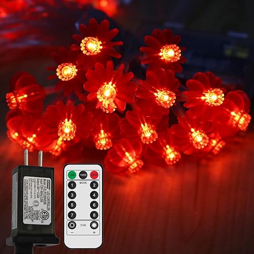 Amants01 Guirnalda de luces rojas de 32.8 pies, 100 luces LED enchufables, impermeables, 8 modos, luces de decoración con control remoto para bodas,