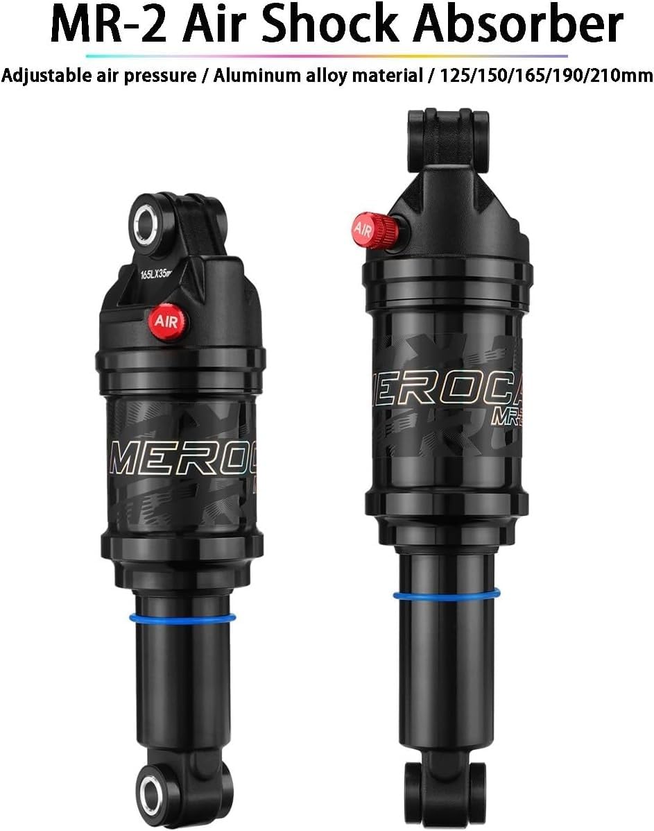 Amortiguador Trasero Aire para Bicicleta Montaña 125-210mm Suspensión Ajustable Aleación Aluminio Negro