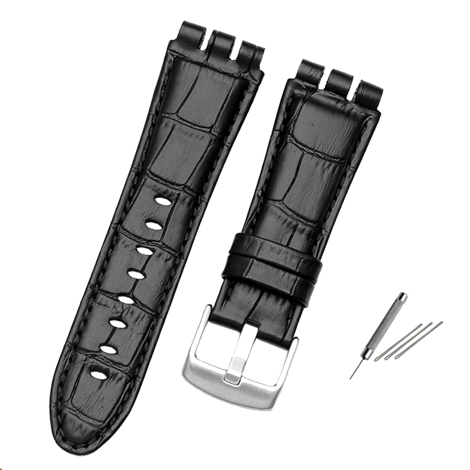 Choco&Man USSWATCH Cow Leather Stainless Steel Buckle Watch Band Strap with Tool Watch Width 23mm Replacement for Men's Swatch IRONY YOS440 449 448 401G