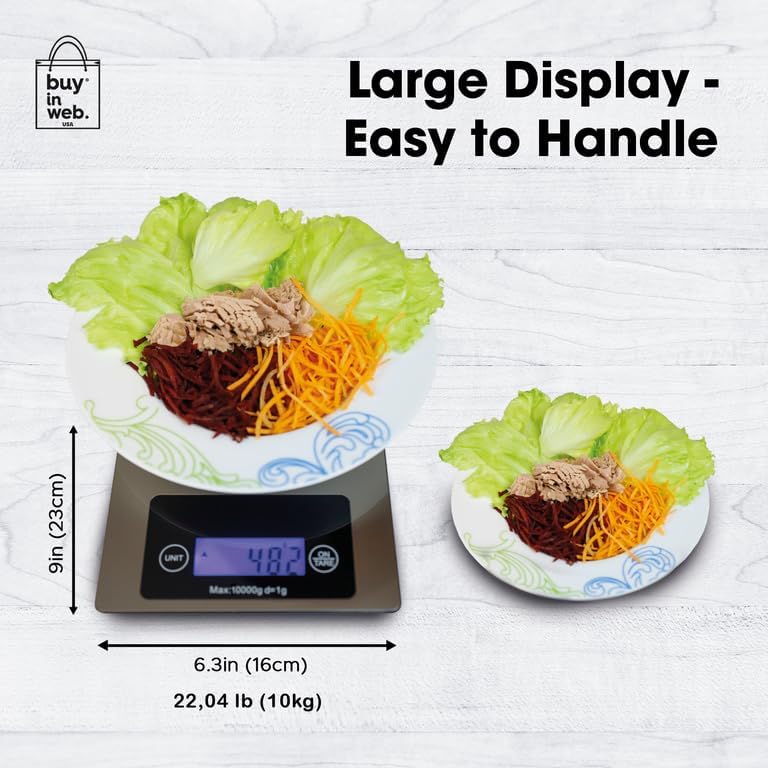 Miniatura 6 de BUY IN WEB Báscula de alimentos grande de EE. UU., báscula digital de cocina de acero inoxidable de 22 libras (22.0 lbs) para gramos y onzas