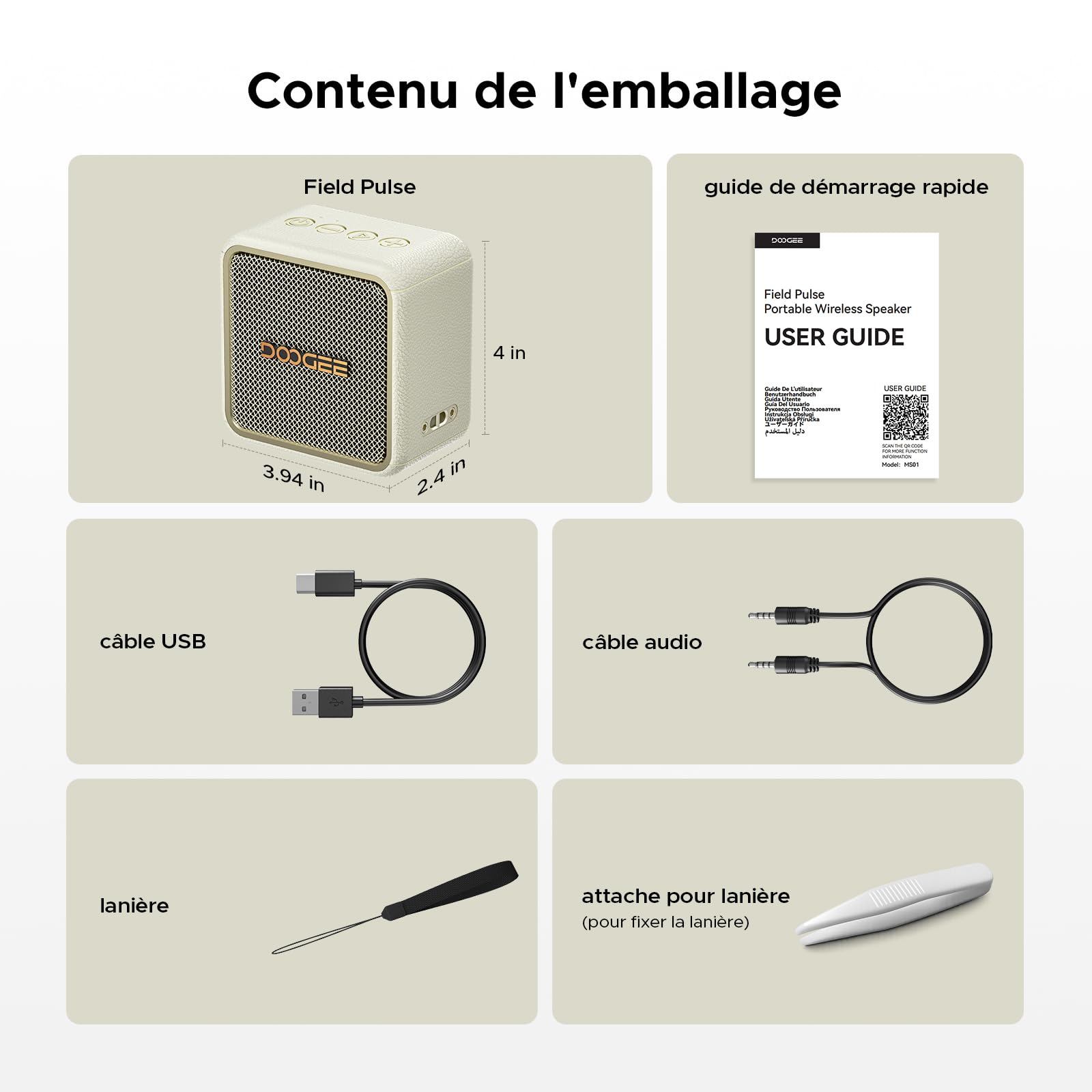 Enceinte Bluetooth Portable, Puissante Enceinte d'extérieur avec Basses Puissantes, Autonomie 16H, IP67 Etanche, Appairage TWS, USB,AUX,TF Carte, pour Fêtes, Voyage, Plage, Piscine - Blanc
