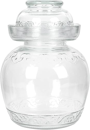 Yardwe Tarro de fermentación de vidrio grande tradicional chino de fermentación de vidrio con tapa de sellado de agua (1.5 litros 53 onzas)