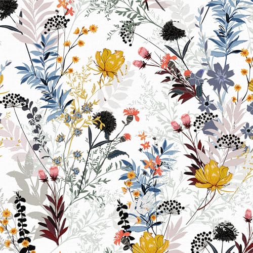 ANBILILA Papel Pintado Autoadhesivo Flores Silvestres Vintage Estilo Pastoral 44x500cm,Vinilo Decorativo para Paredes,Salón,Dormitorio,Muebles,Cocina,Armarios,Renovación DIY