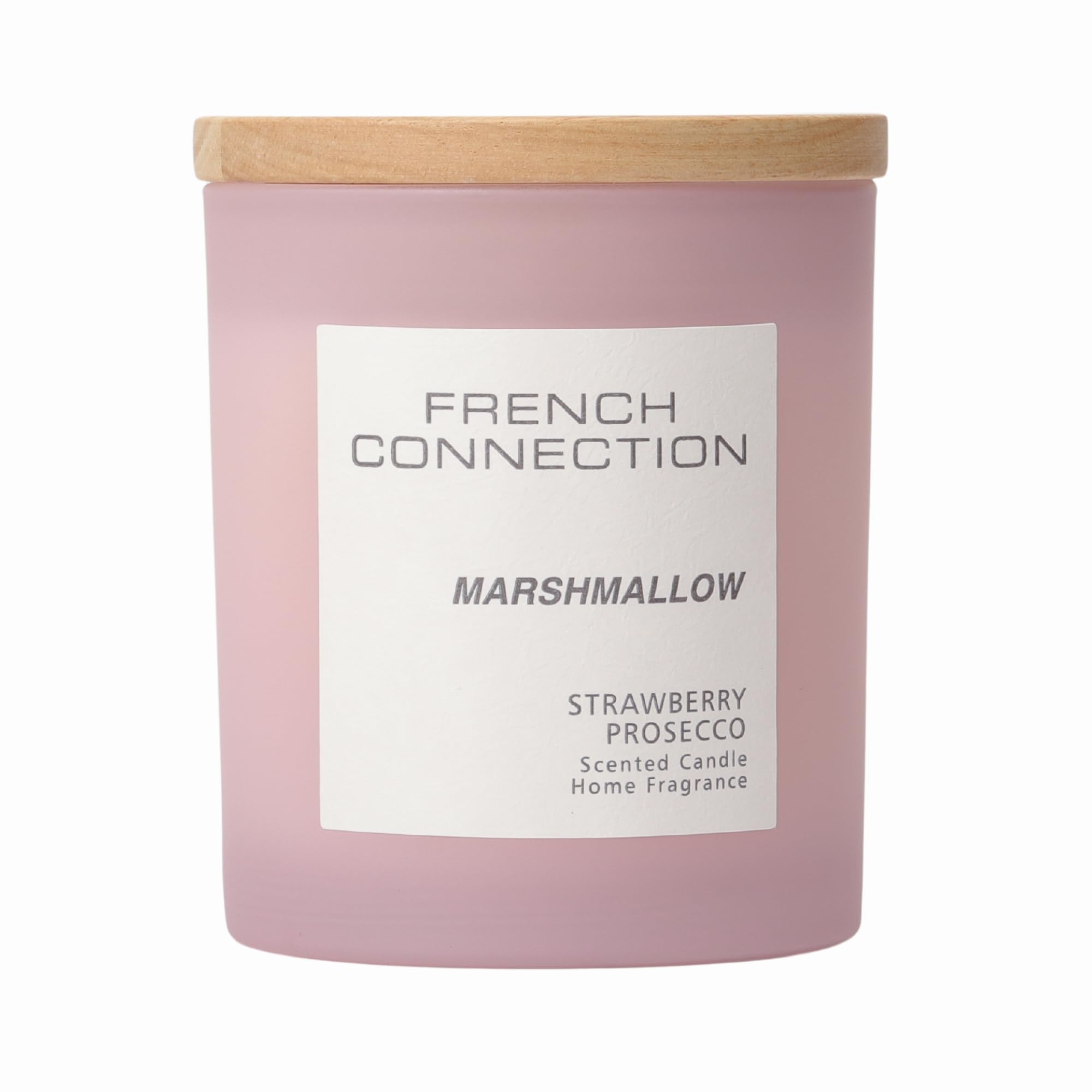 French Connection Pink Pastel Range Scented Container Candle | Shea Butter Wax | Frosted Glass Jar Bamboo Lid | Round Shape | (Medium, Marshmallow),
