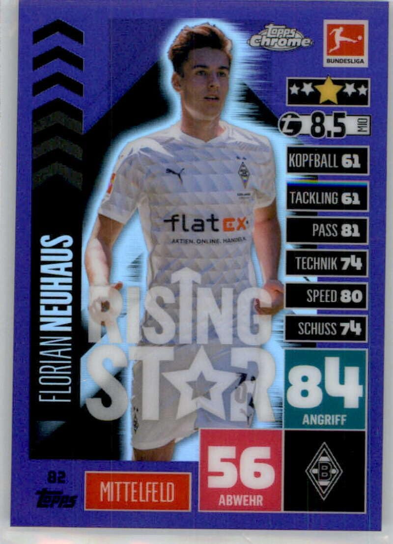 2020-21 Topps Chrome Match Attax Bundesliga Purple Refractor #82 Florian Neuhaus Borussia Monchengladbach Rising Star Official German Football Card in Raw (NM or Better) Condition