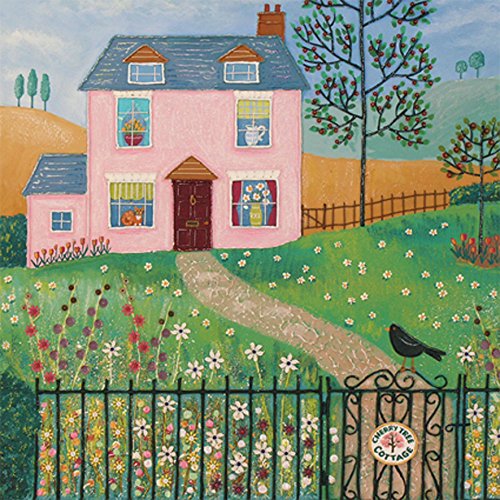 Cherry Tree Cottage Square Blank Greeting Card by Artist Jo Grundy Art Cards