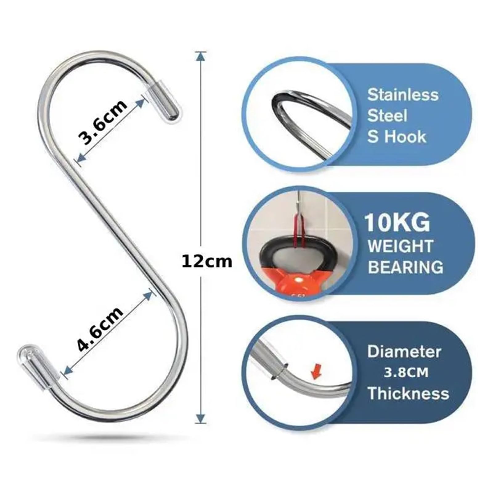 Genérico Ganchos en forma de S acero inoxidable, 5 uds., 6/8/12cm, toallas Metal colgantes for cocina, cuchara, olla, sartén, bolsa planta, taza, ropa(5pcs 12cm)