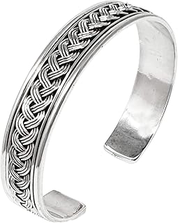 Brazalete de plata de ley 925 para hombre, brazalete abierto de plata trenzada