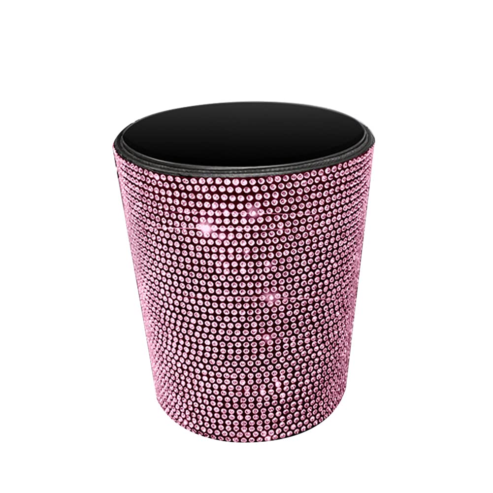 Bling Car Garbage Trash Can,Glitter Diamond Trash Container Hanging Garbage Bin Multifuntional Organizer Storage Box Universal Dustbin Garbage Container,Pink