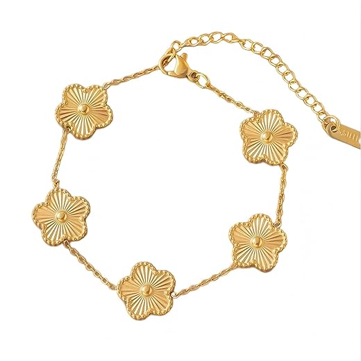 18K Gold Plated 316L Stainless Steel Bracelets Bangle Collection - 12 Unique Designs + Matching Diamond-Accent Titanium Steel Chain, Gift for Women