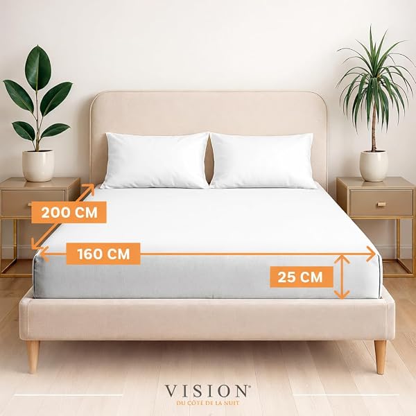 VISION Lenzuolo con angoli - 100% cotone - Letto matrimoniale (160 x 200 cm) - Angoli elasticizzati - Adatto a materassi fino a 25 cm - Certificato Oeko-Tex - Lavabile in lavatrice - Colore: bianco - 2