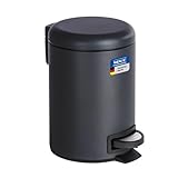 WENKO Kosmetikeimer 3 Liter, Stahl, herausnehmbarer Inneneimer mit Müllbeutelhalter, Mülleimer fürs Bad mit Deckel und Tretfunktion, ausklappbarer Tragegriff, Schwarz matt, Mod. Leman