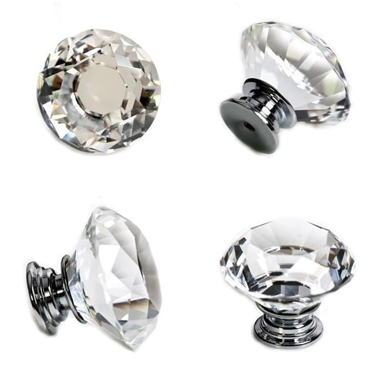 KEMISSY 40MM Clear Crystal Glass Diamond Cut Door Knobs Kitchen Cabinet Drawer knobs+Screw Home Decorating (4)