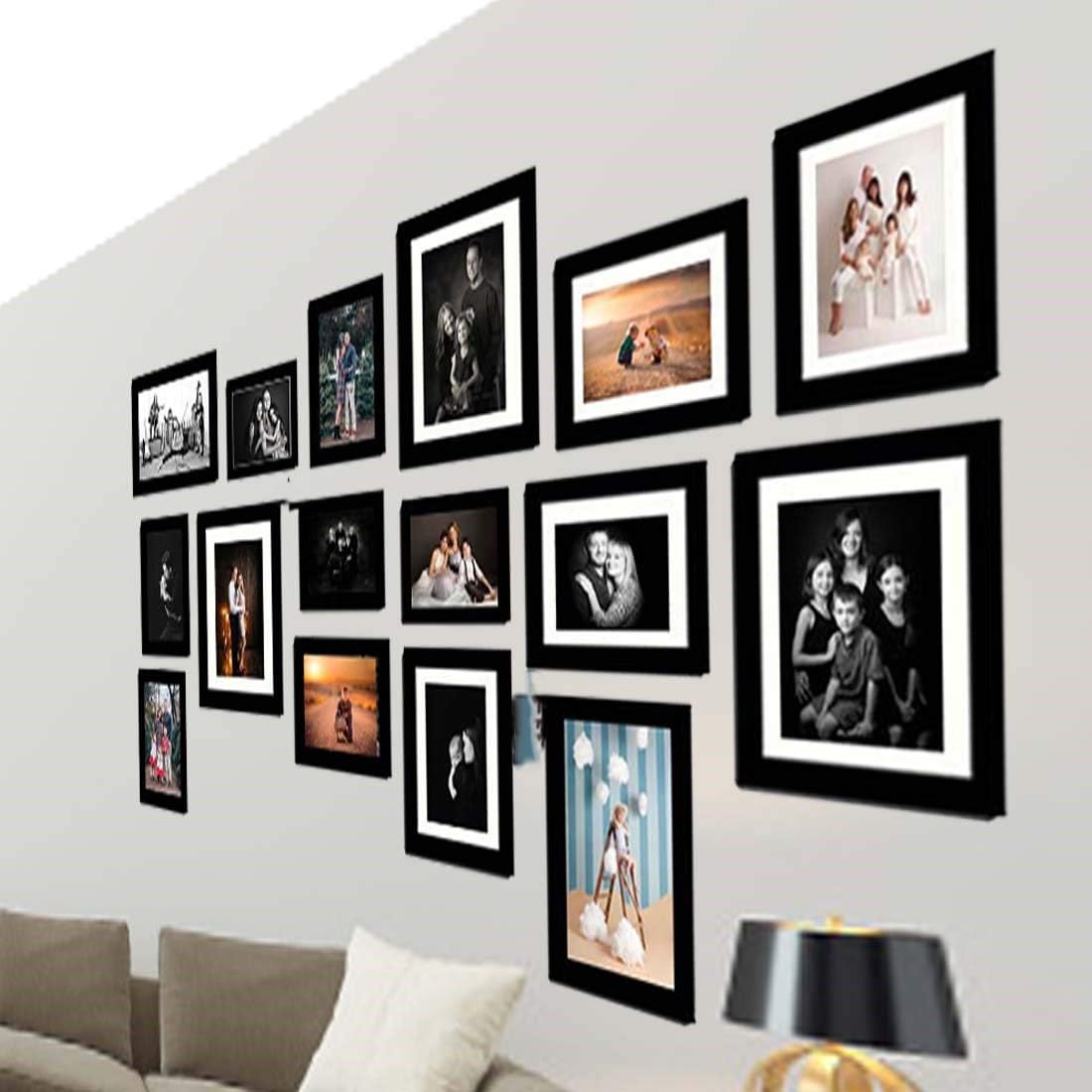 SJM ENTERPRISES WE CREATE VALUE Individual Wood Photo Frame Set-(3 Units of 8"X10" with Mount, 4 Units of 6"X8" with Mount, 4 Units of 5"X7", 3 Units of 4"X6", 2 Units of 6"X10") | Black