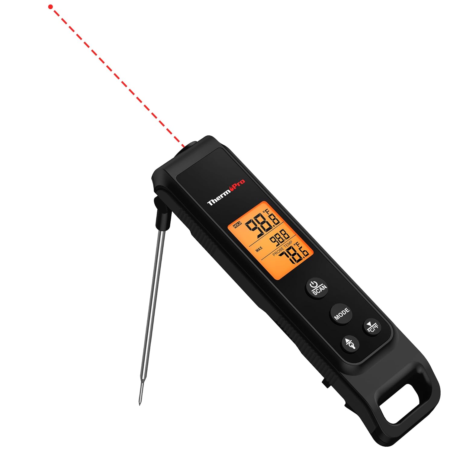ThermoPro TP420 2-in-1 Infrared & Probe Thermometer: Instant Read Meat Thermometer for Grilling, BBQ, Pizza Oven, Griddle, HVAC (Black)