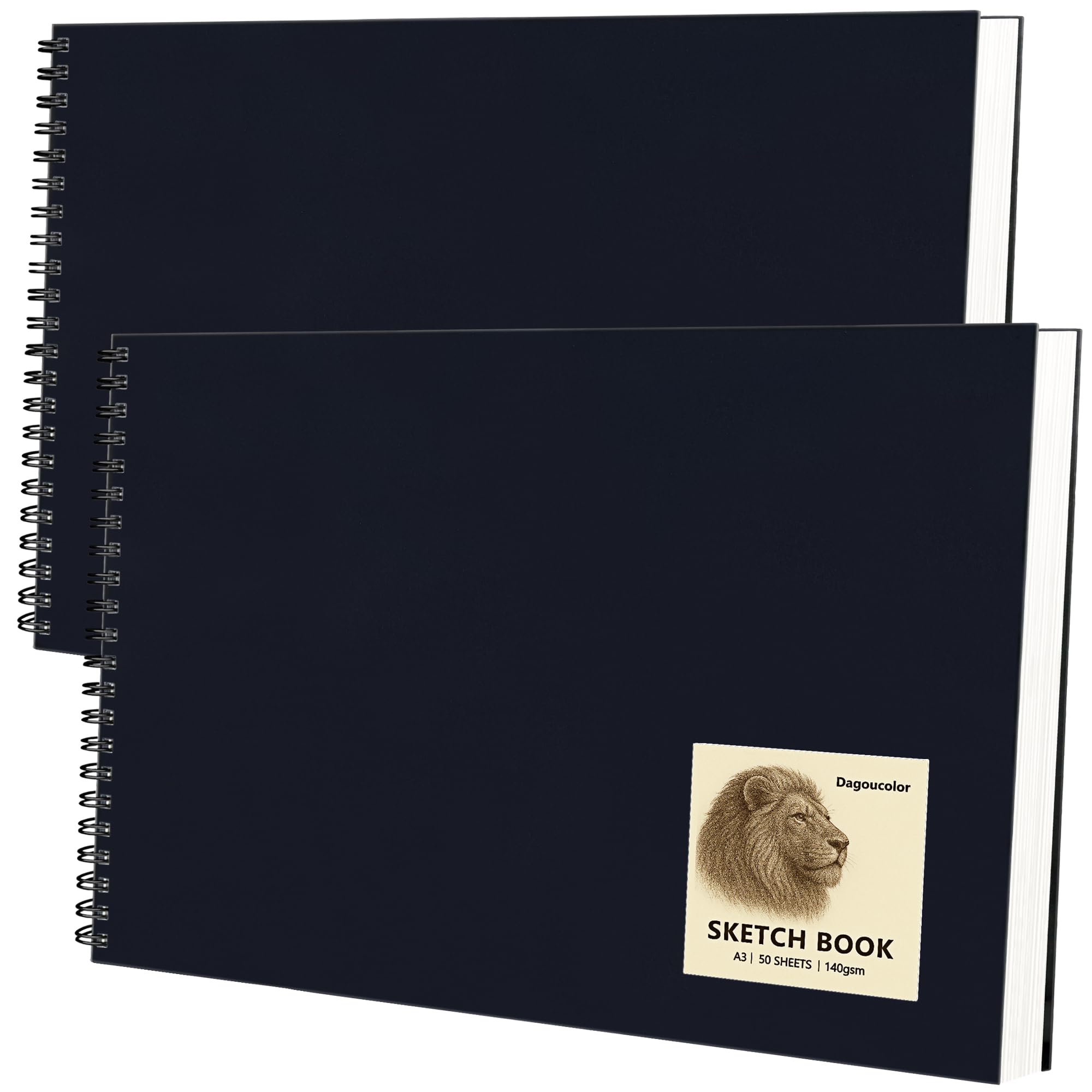 DagouColor Libro de Bocetos Sketch, 2 Pack, 50 Hojas(100 Páginas), A3 Espiral Papel de Dibujo Arte Libre ácido, 140GSM Cuadernos De Dibujo, Para Artistas Principiantes, Adultos, Niños y Niñas | Papel de dibujo artístico sin ácidos, bloc de dibujo en espir