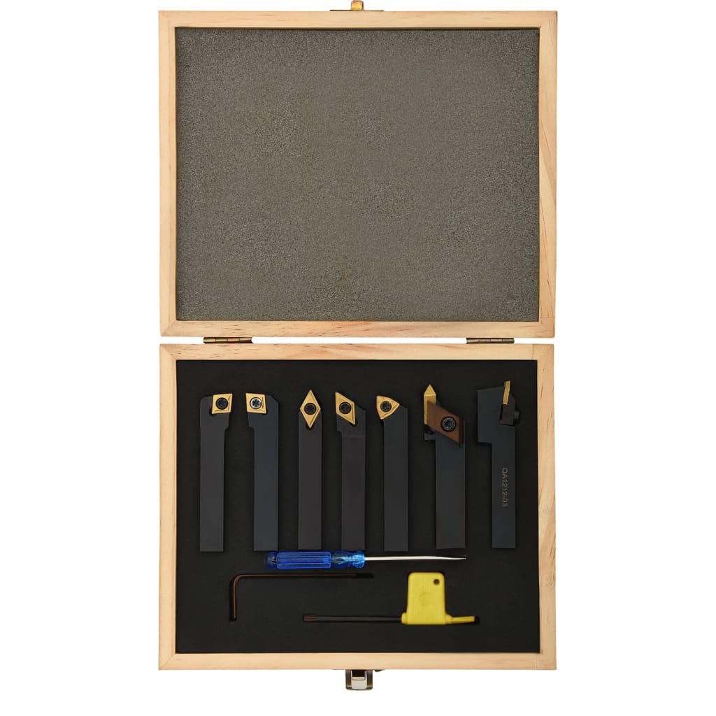 Drehmeißel-Set 12-tlg. mit Wendeplatten 12x12 mm für Metall- und Holzbearbeitung, inklusive Zubehör, ideal für Werkstatt, Baustelle, Heimwerker, langlebig, schwarz, 80 mm