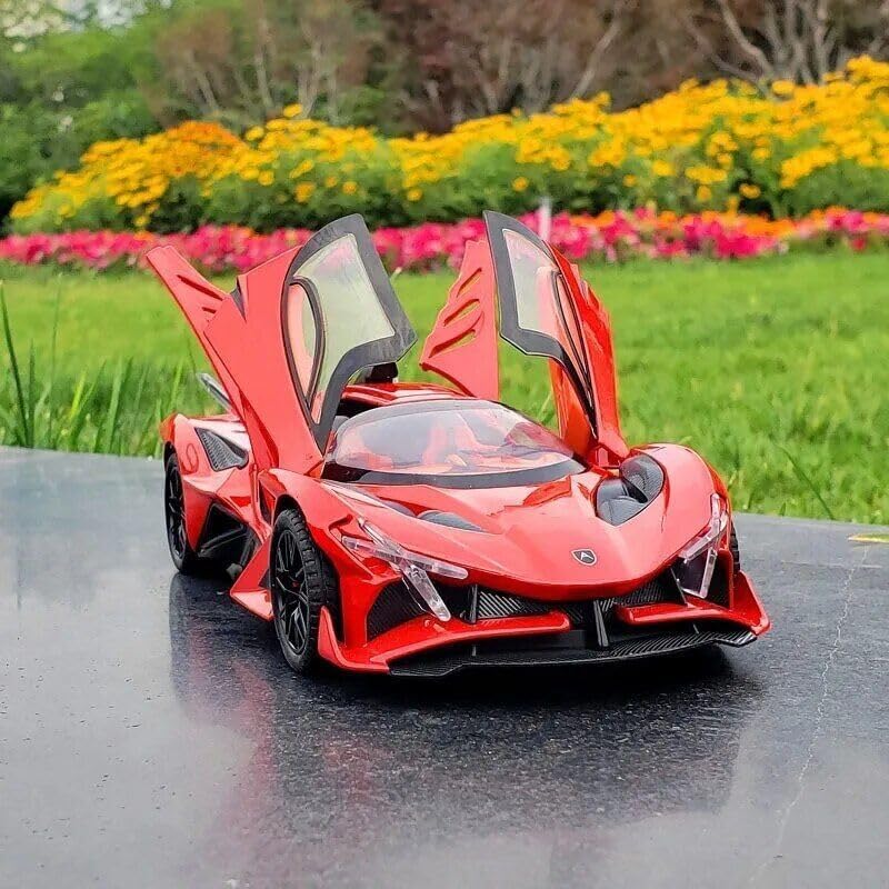 Image of WORSHIPER Compatible for 1:32 Apollo Evo Toy Car Model, Diecast Collectible Pull Back Model Car with Sound and Light, Toy Gift Vehicles for Adults Kids Boys Girls (1:32 Apollo Evo-Red Color)