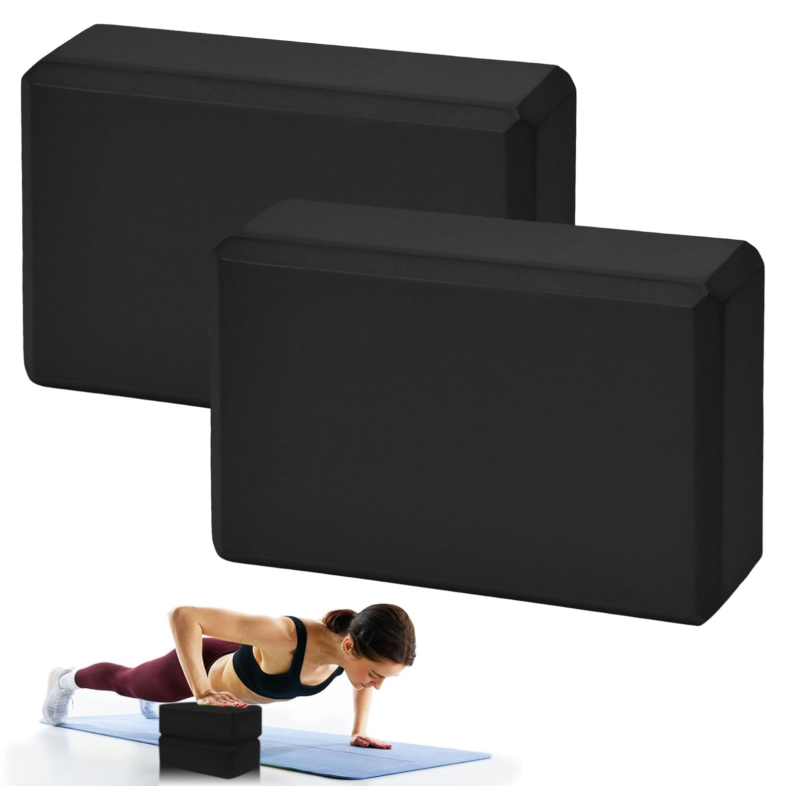 Xygobla Yoga Blocks 2pcs High-Density Anti-Slip Foam Gym Bricks | for Yoga, Pilates, Stretching & Fitness | Lightweight, Travel-Friendly & Durable Exercise Accessories (Black)