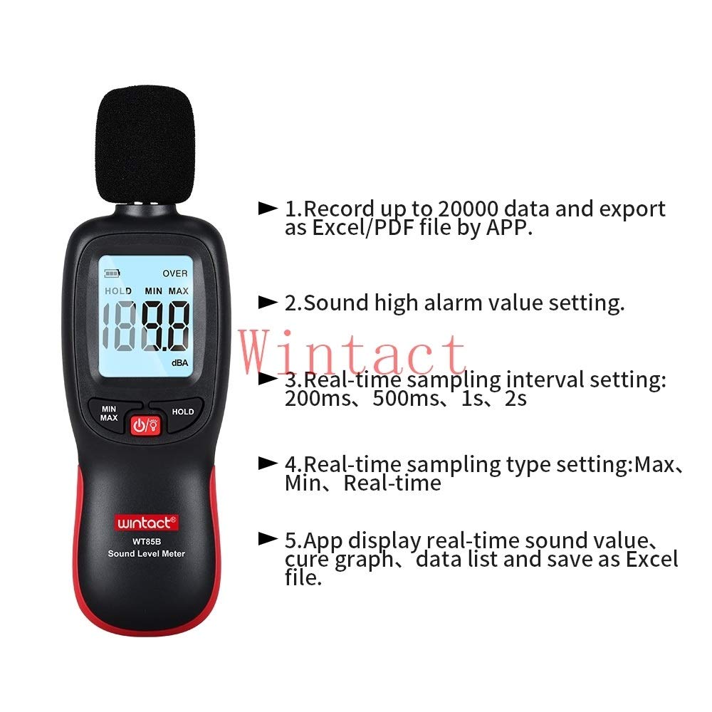 Sonometro Nivel Digital Db Sound Meter Data Logger 30 ~ con 130dBA en Tiempo Real Intervalo de muestreo y el Valor Ajustado