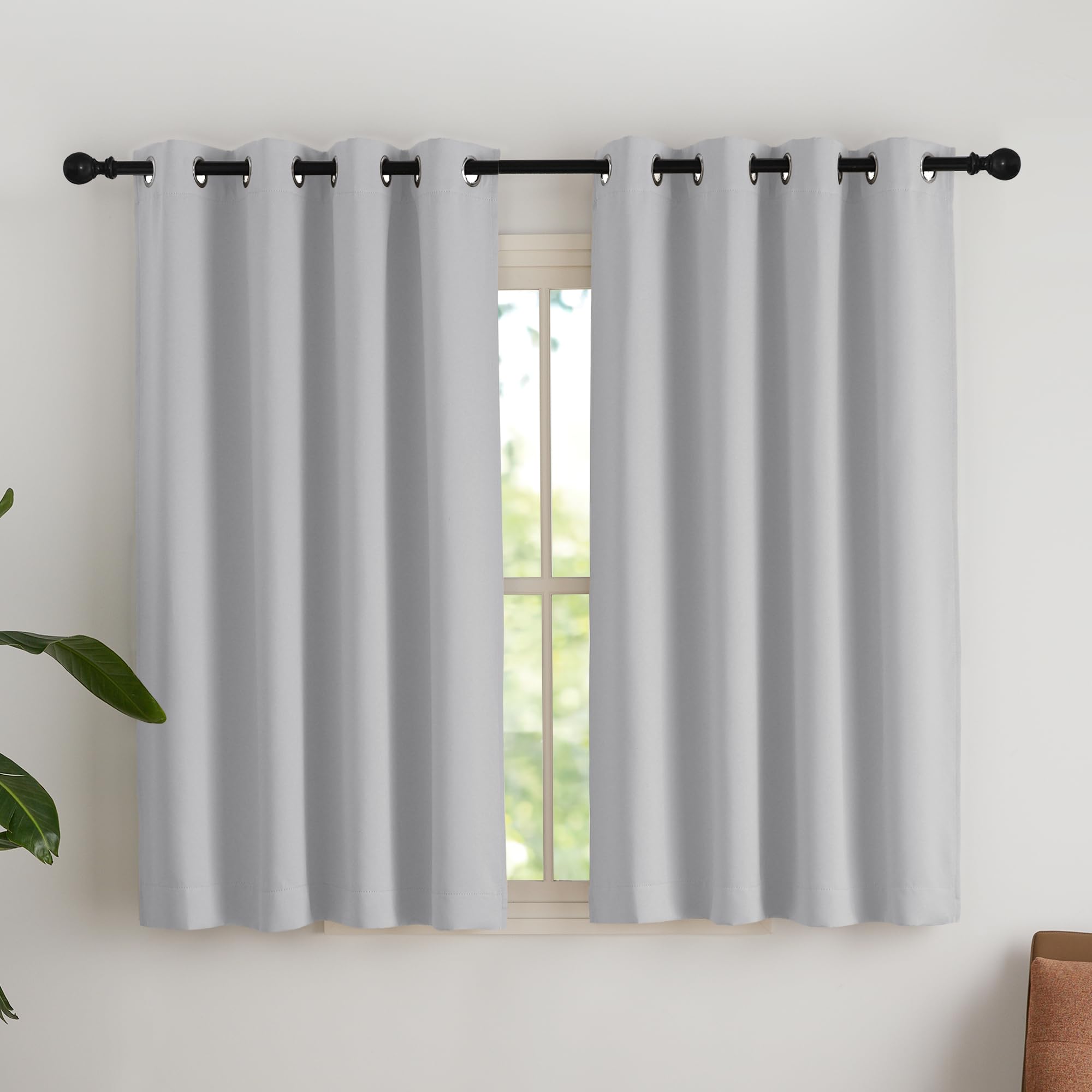 NICETOWN Blackout Curtain Eyelet Curtains Living Room Short Curtain Light Grey Window Curtains Modern Curtain Short Opaque Short Curtain Bedroom Set of 2 Thermal Curtains H 145 x W 140 cm