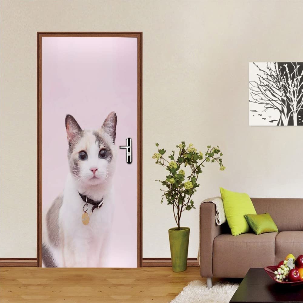Adesivi Porte Interne Casa Camera da Letto Per Cani Animali 3D Autoadesiva Carta da Parati Murale Art Applique 77X200 cm