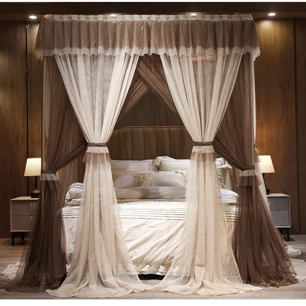 Zanzariera del Baldacchino del Letto Estivo, Zanzariera A Baldacchino per Letto Princess per Ragazze E Ragazzi Adulti con Supporto (Color : Khaki, Size : 200X220cm/79X87inch)