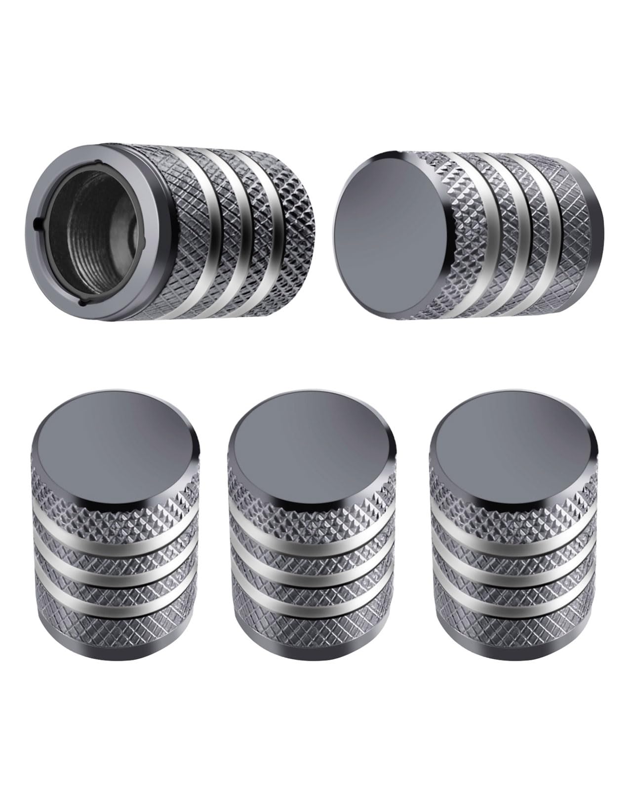 Tire Valve Stem Cap Cover - (5 Pack) Tire Air Caps Metal with Plastic Liner Corrosion Resistant Leak-Proof for Car Truck Motorcycle SUV and Bike Grey