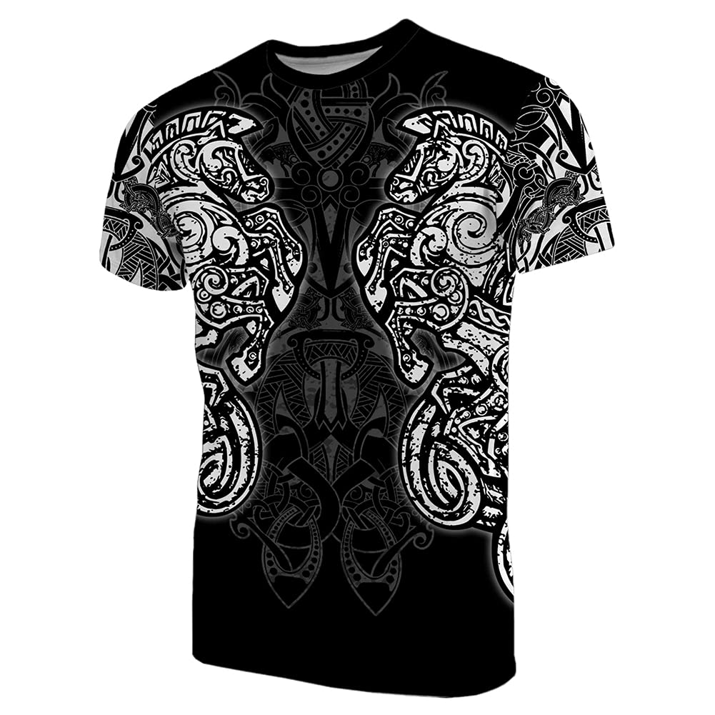 T-Shirt Viking Homme Anti-Décoloration Odin Graphisme Tatouage
