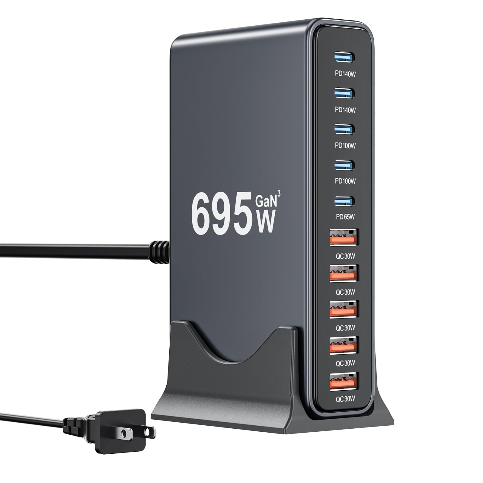 695W USB C Charger Block,10-Port USB C Charging Station GaN IV Travel Essentials Multiple Port Charging Station,100W Laptop Fast Charger Adapter for