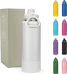 Garrafa Térmica 800ml - Duplamente Isolada a Vácuo, Aço Inox 304, Base Emborrachada Anti Derrapante, Bebidas Geladas por 24 Horas e Quentes por 12 Horas, (Branco)