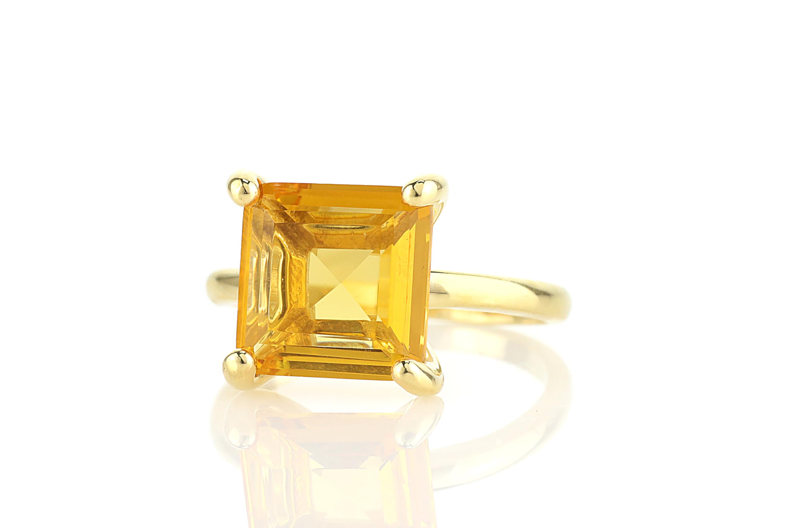 Anillo Citrino Amarillo - Anillos Solitarios Brillantes para Mujer - Anillo Cuadrado Hecho a Mano, Anillo de Compromiso Único - Joyería Personalizada con Caja