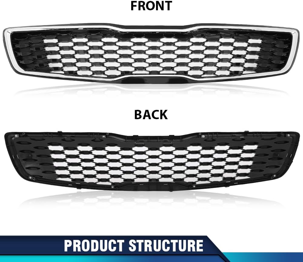 PIT66 Front Upper Bumper Grille Grill Chrome Compatible With Kia Forte5 Hatchback EX LX 2017 2018 17 18 86350-A7810, 86350A7810, 86350A7830, 86350-A7830