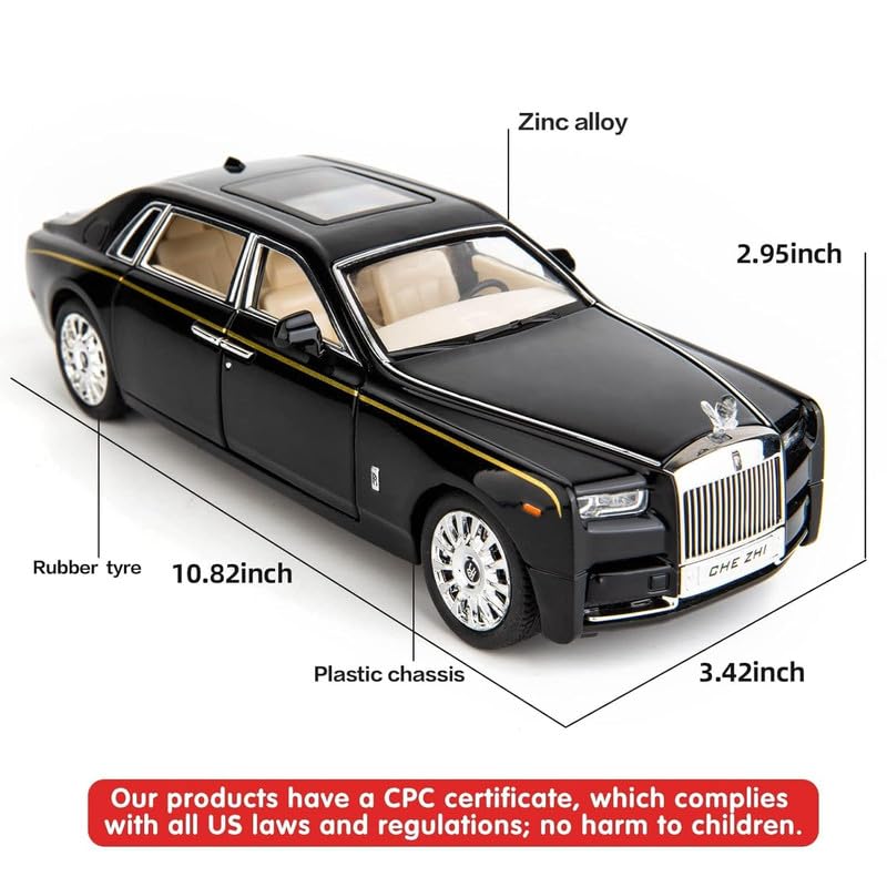 Image of Model 1:24 Rolls-Royce Phantom Model Alloy Metal Pull Back Die-cast Car Openable Doors with Sound and Light Vehicle Car Toy for Kids - Multicolor