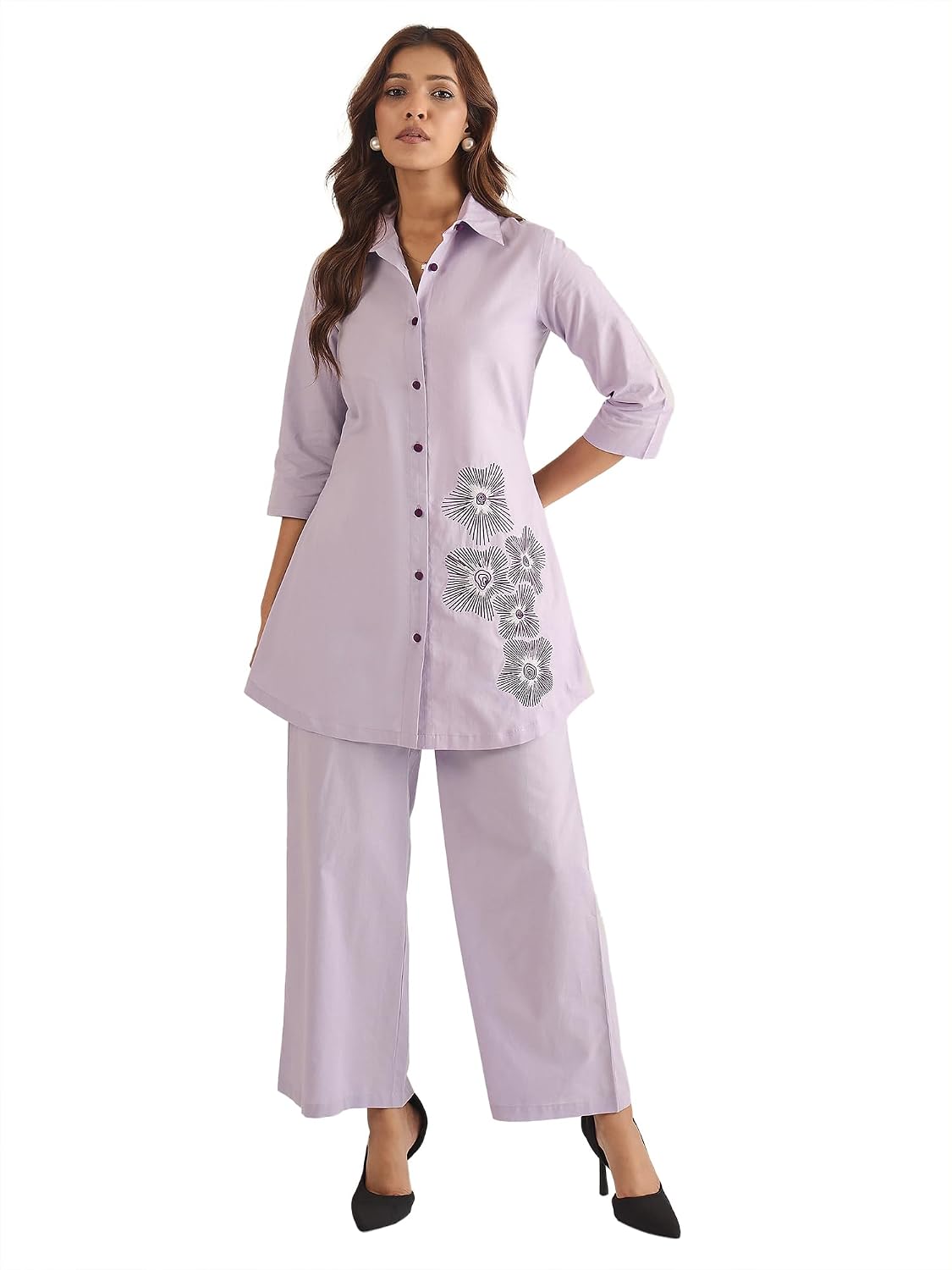 WineRed Women Beige Cotton Embroidered Shirt with Pant Co-ord Set - Review, Price and Buying Guide