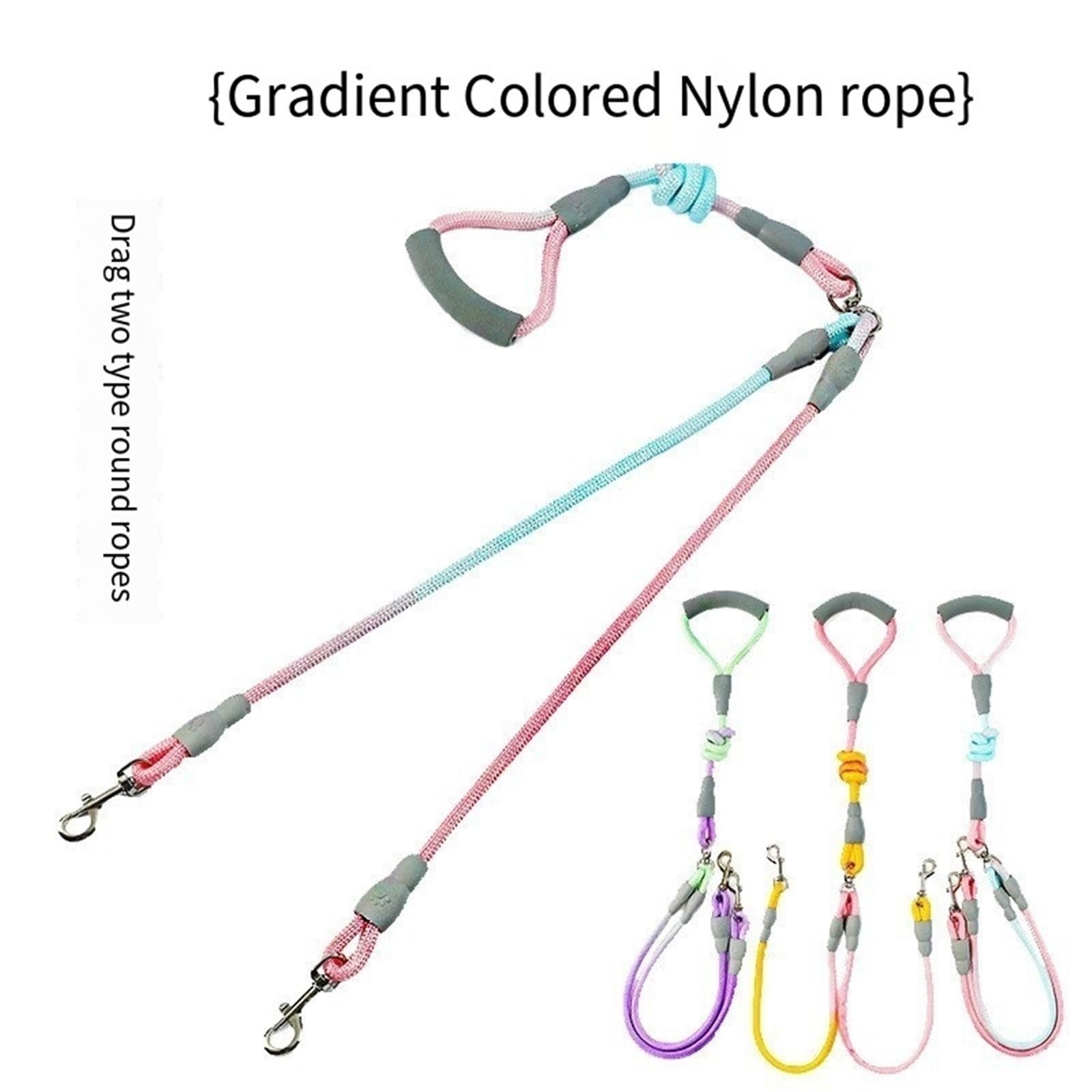 Guinzaglio per cani a doppia testa anti-impigliamento con due guinzagli per animali domestici di colore sfumato (giallo, 1,2 cm, 0,8 m, 1 cm, 0,6 m)
