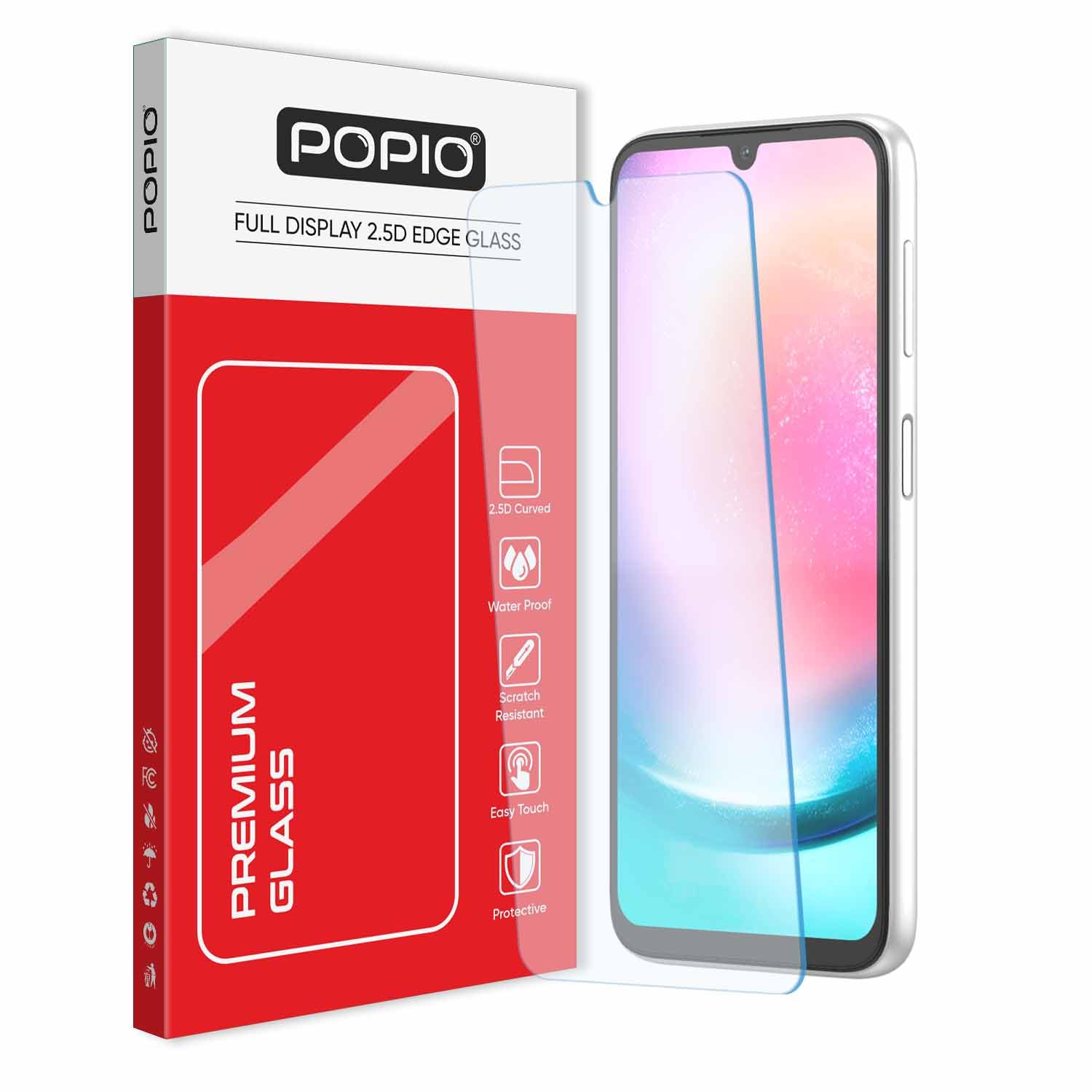 POPIO Tempered Glass Full Screen Protector Compatible For Samsung Galaxy A24 / M34 5G (Transparent) Full Screen Coverage (Except Edges) With Easy Installation Kit For Cellphone