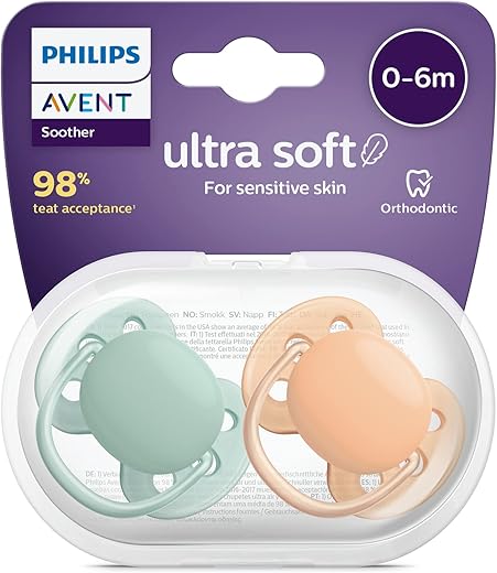 Paquete de 2 chupetes Philips Avent ultra soft - Chupete sin BPA para bebés de entre 0 y 6 meses (modelo SCF091/03)