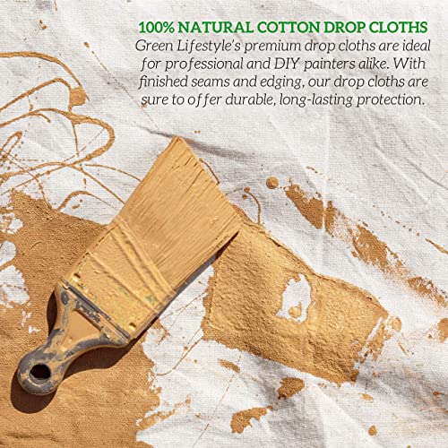 Image of GREEN LIFESTYLE 12x15 Canvas Drop Cloth Tarp - Cream, Water Resistant - Perfect for Painting, Renovation & Construction