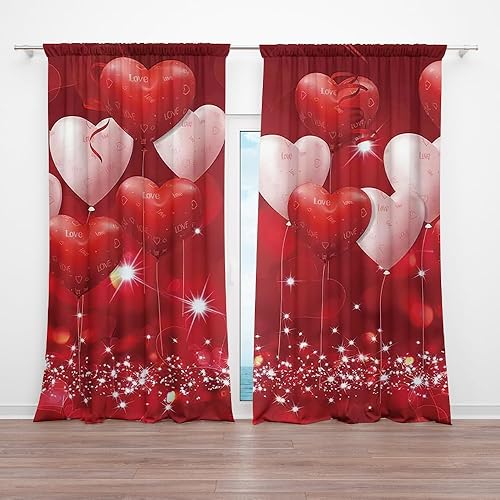 82 x 84 pulgadas, globo de amor rojo, cortina de ventana para el día de San Valentín, patrón de impresión de arte dulce, decoración de habitación de