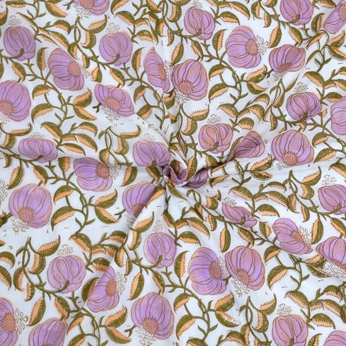 Image of TOAIArt Premium Jaipuri Dohar | AC Blanket Summer Quilt | Hand Block Printed | 3 Layers | Reversible | 150GSM 100% Mulmul Cotton | 100% Cotton Flannel Filling | Single 60 inch X 90 inch|Round Florals Leaves