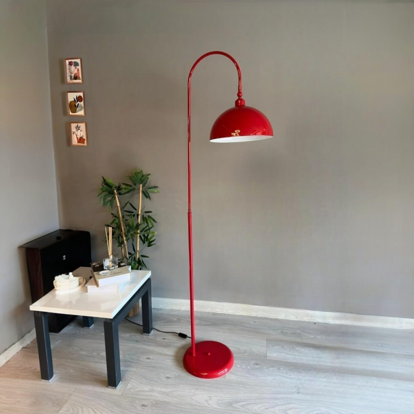 bamyum Gorkiede Lampada da Terra in Metallo, Terra per Soggiorno, Camera da Letto, dei Bambini con Attacco E27, Larghezza 30 cm, Paralume Regolabile, Rosso