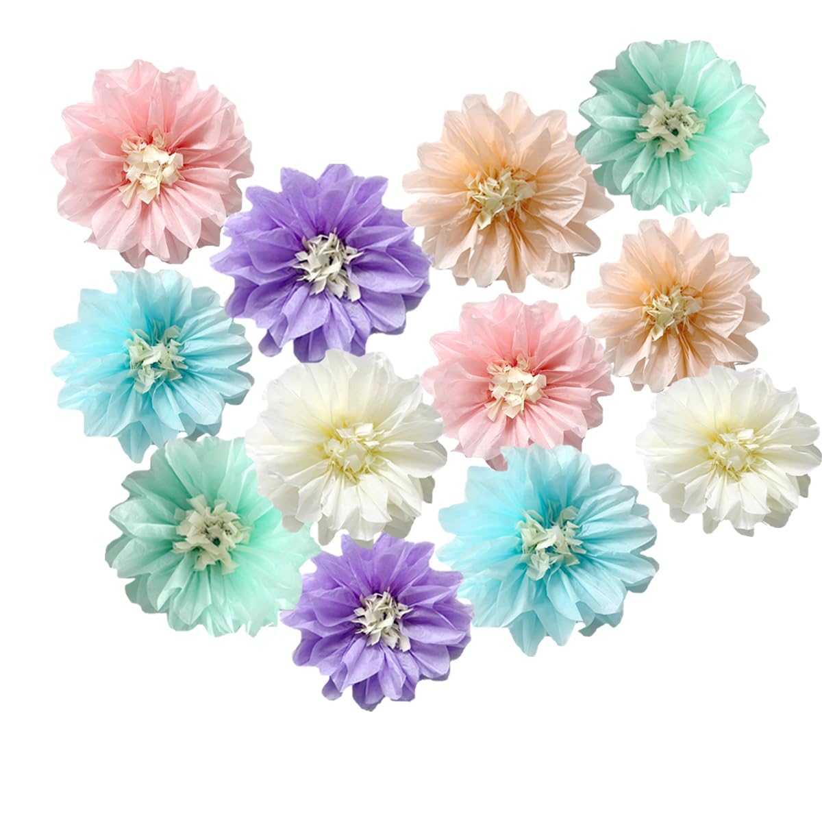 12pcs 10in 12in Tissue Paper Pom Poms Paper Flower Decorations Party Decorations Hanging Flowers for Wedding Birthday Baby Shower Nursery Wall Decor Multi-3