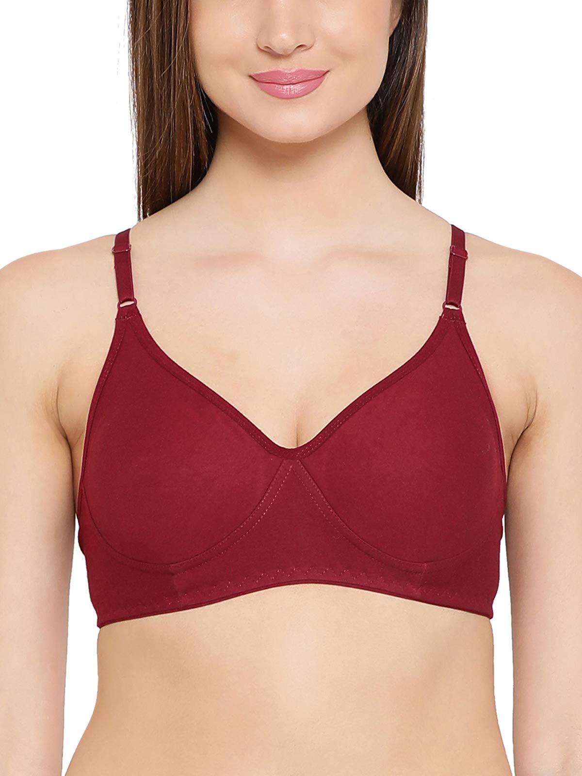 Clovia Women's Cotton Padded Non-Wired Full Coverage Bra, Maroon1, 34B
