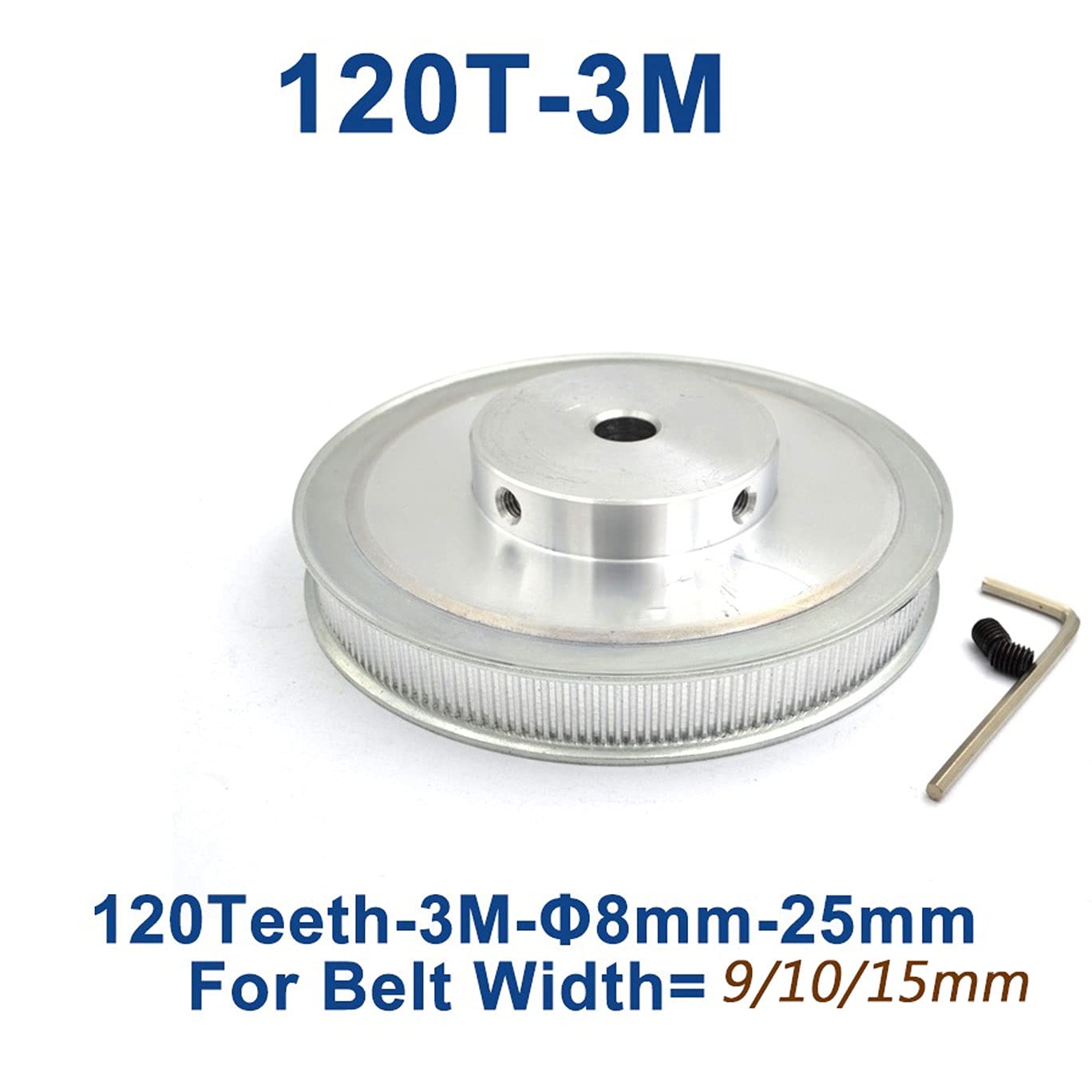 Polea síncrona 120 dientes HTD 3 m, agujero 8/10/12/14/15/17/19/20 mm, para correa de distribución de ancho 9/10/15 mm, 3 m, polea HTD3 M 120T 120 dientes