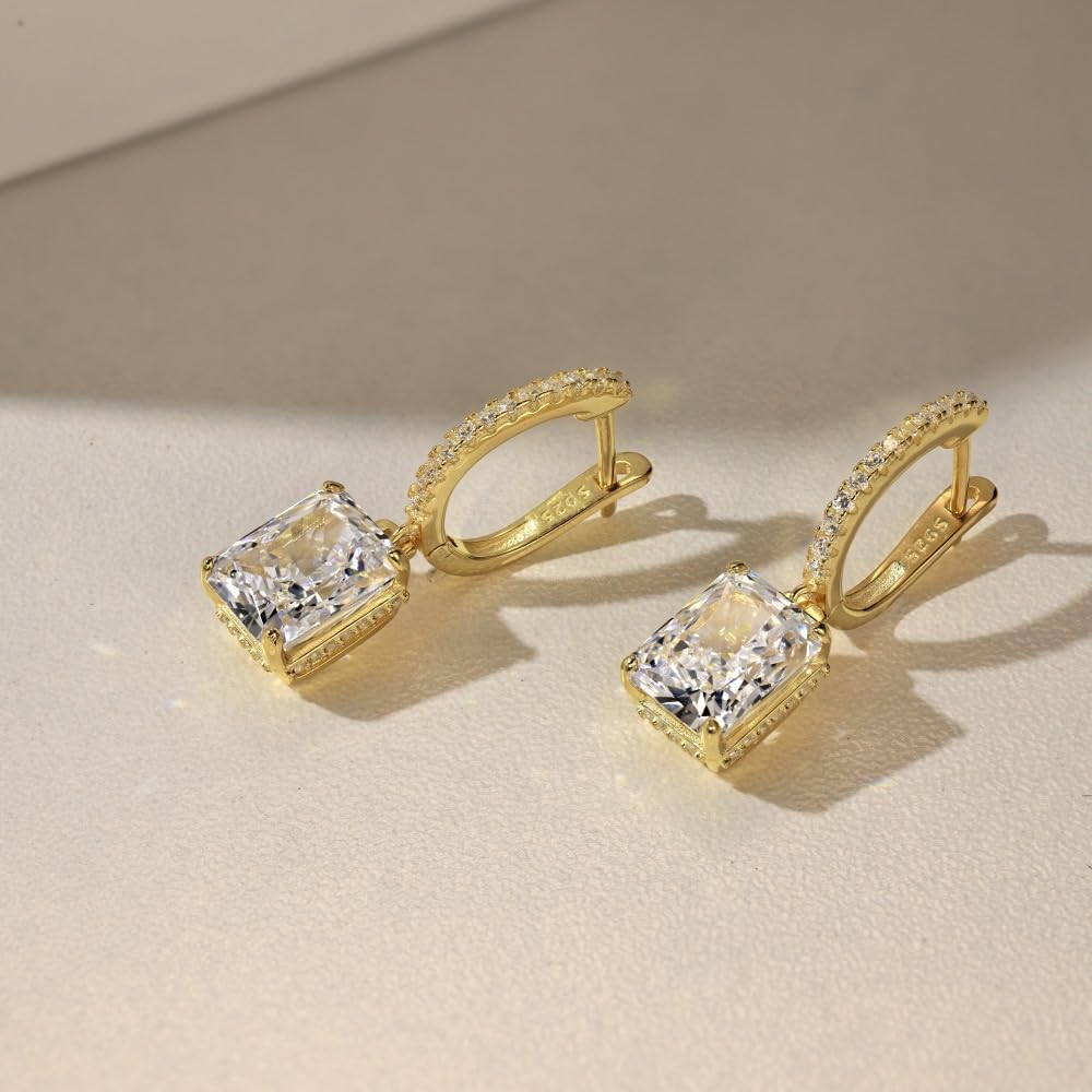 WBDWWTD Funkelnde baumelnde Ohrringe aus 18 Karat vergoldetem Sterlingsilber mit brillantem Diamant für Frauen, Versprechen, Hochzeit, Valentinstag, Schmuck, Geschenk
