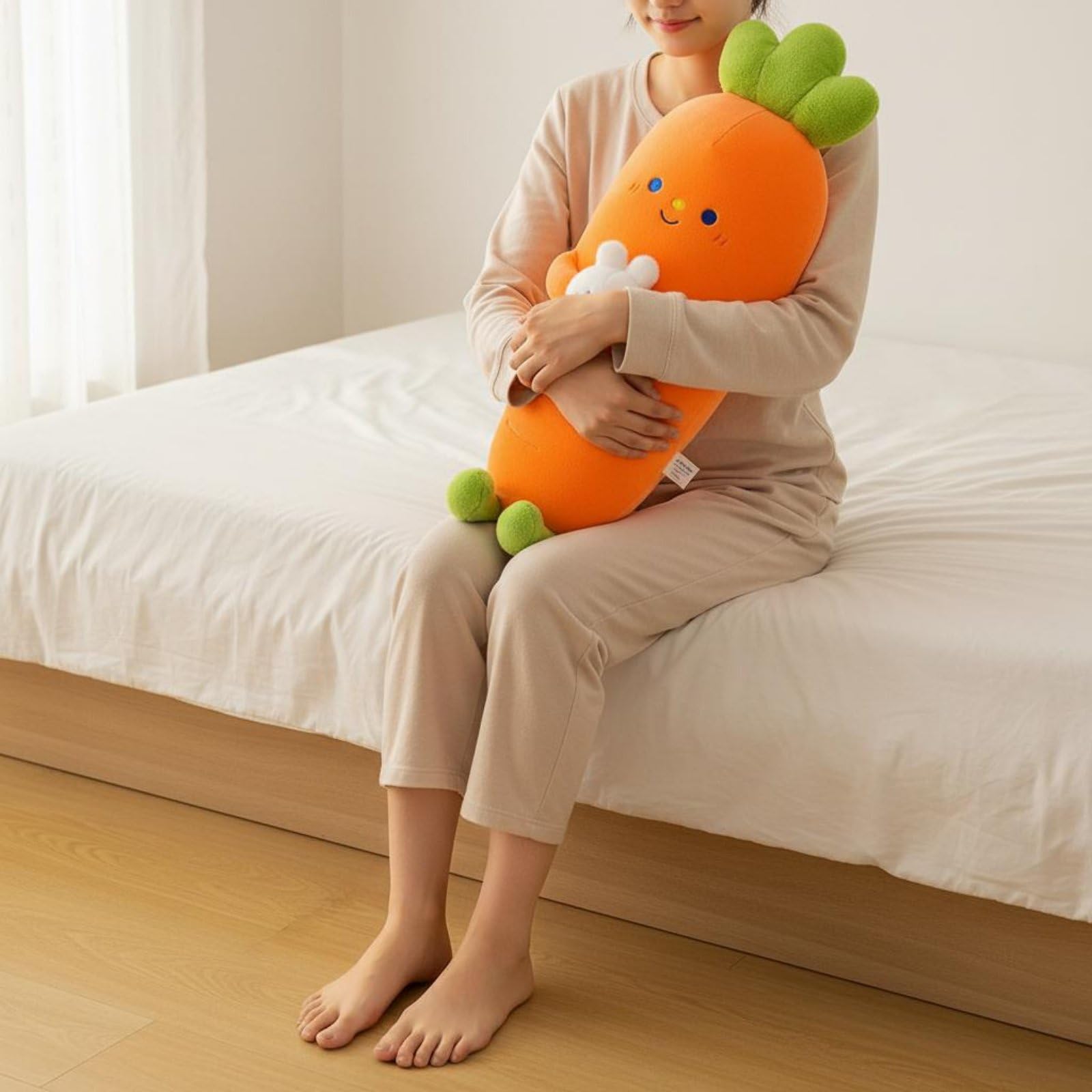 F Fityle Almohada de Peluche Zanahoria Cojín Largo Cojín para Piernas Cojín Mullido Muñeco de Peluche Textura Suave y Relleno PP Adecuada para Dormir de Lado Dormitorio Sofá, 95 Cm