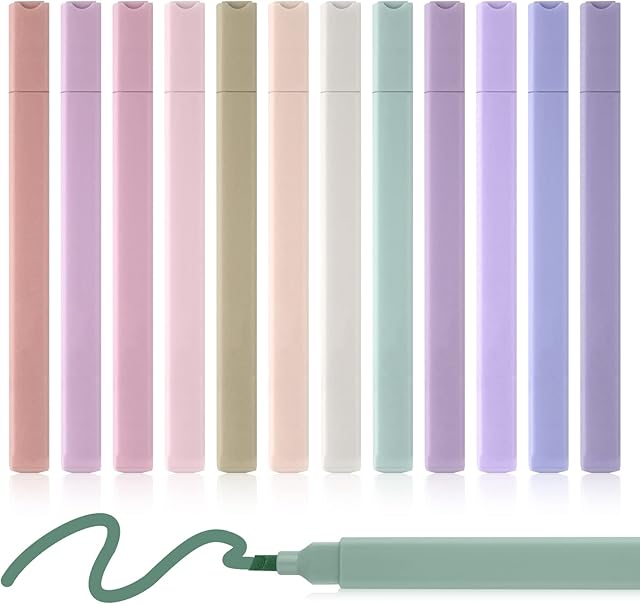 LUTER 12pcs Aesthetic Highlighters, Pastel Highlighters Cute Aesthetic Pens with Chisel Pastel Markers No Bleed Aesthetic School Supplies for Office Journal Supplies (Assorted Colors)